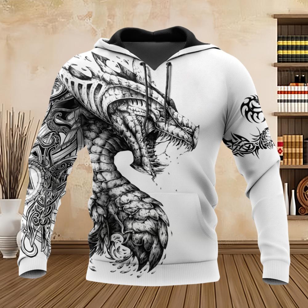 Oversized Tattoo Skeleton Cross Terror Red 3D Printed Men's Hoodie Sweatshirt Topscasual Tracksuits Raven Animal Men Clothing