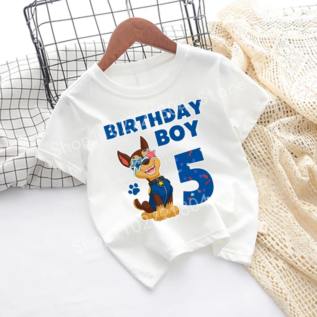 PAW Patrol Nummer T-Shirt Kurzarm Rundhals Baumwolle Jungen Geburtstagskleidung Niedlich Cartoon Mode Anime Druck Hip Hop Oberteile