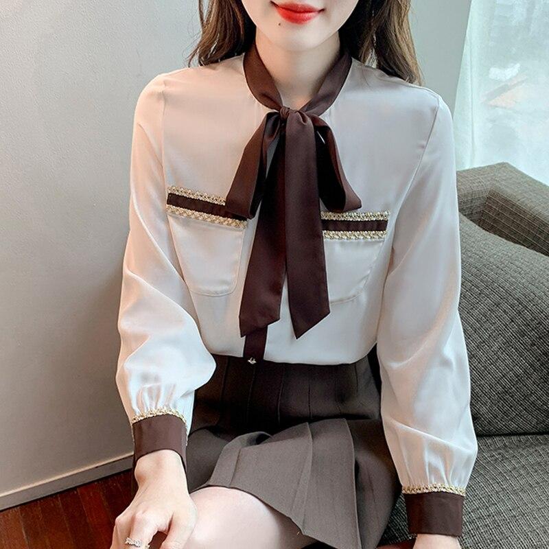 Fashion Chiffon Blouse Women With Bow Tops Office Lady Elegant Womens Shirt Sweet Loose Female Clothing Blusas 24693