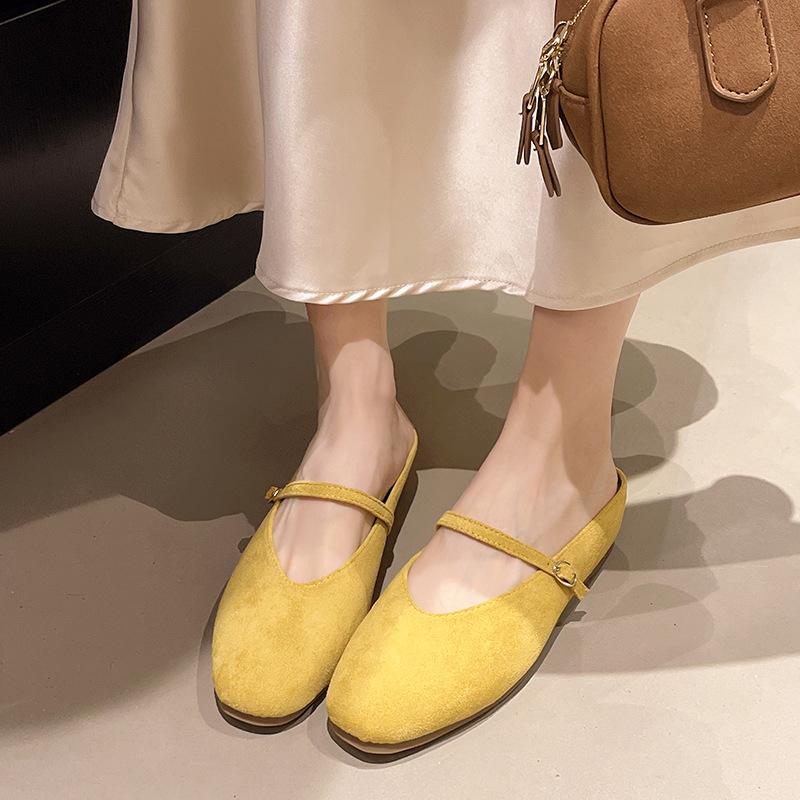 

Туфли Мэри Джейн из матовой кожи с плоским дном, женская обувь 2025 года, весна и осень, новые ретро туфли с неглубоким ртом и универсальными одинарными туфлями для женщин 35 жёлтый