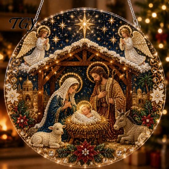 Acrylic Christmas Ornaments Faux Pearl Art Hanging Ornament Kit, Glowing Holiday Decor Festival Set for Tree Window, DIY Festive Pendant Home