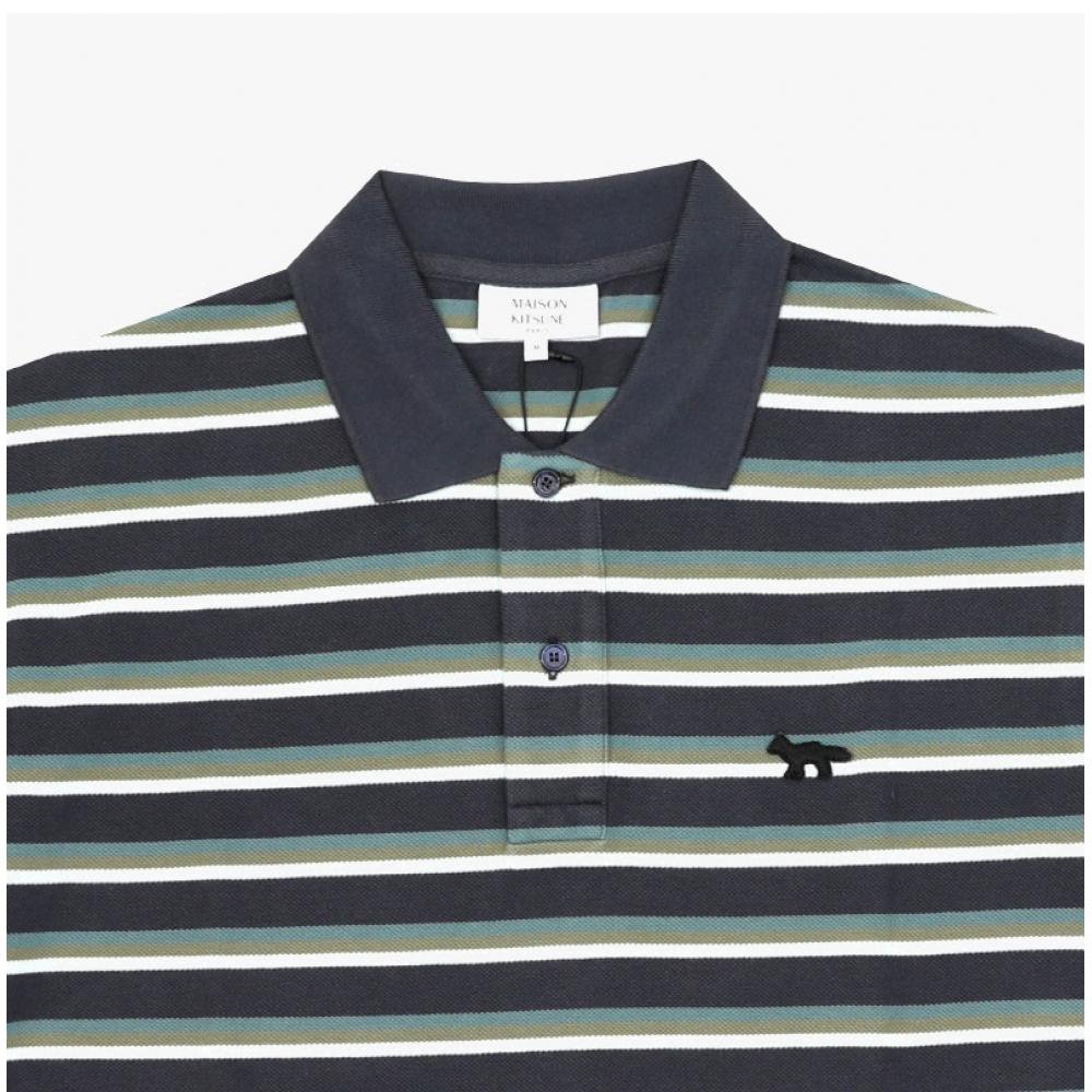 Maison KiTsun  Profile Fox Head PaTch Tricolor STripe Polo T shirT Om00209kj7010