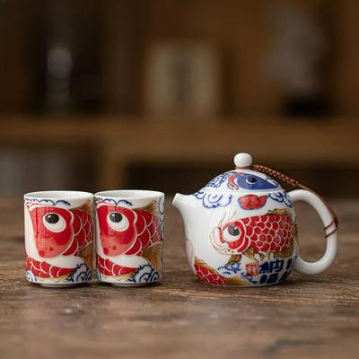 190ml Creative Auspicious Fish Pattern Teapot Small Dragon Egg Pot Tea Set Kit Boutique 1 Pot 2 Cups Tea Maker Organizer Craft
