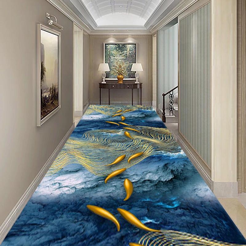 Gold Fish Corridor Carpet Hallway Rug Blue Butterfly Print Living Room Area Rug Bedroom Floor Mat Kitchen Mat Crystal Velvet