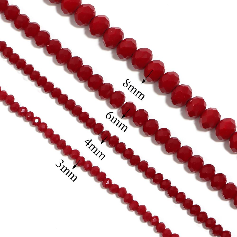 3 4 6 8mm Facetované Křišťálové Korálky Červené Rondelle Abakus Skleněné Volné Distanční Korálky Pro Výrobu Šperků DIY Náhrdelník Náramek Příslušenství