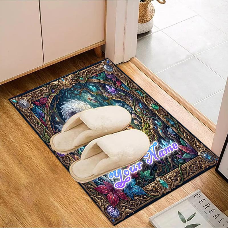 1PC Custom Name Whimsical Forest Whisker Theme Floor Mat Ideal for Living Room, Game Rooms, Office, Bedroom, Floor Mat Playful Design