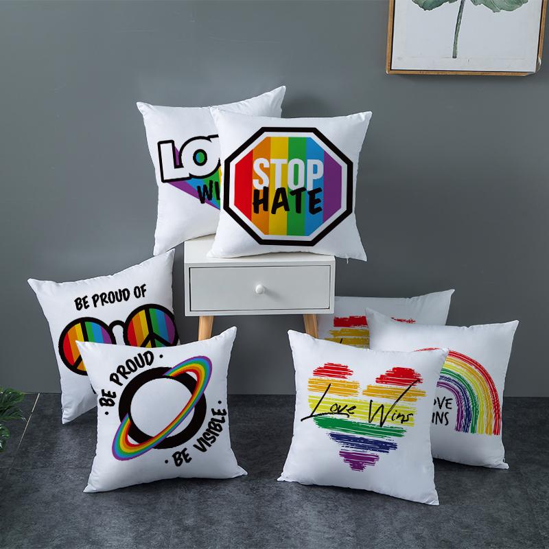 Rainbow Heart Pattern Nordic Sofa Cushion Cover Peach Skin Pillowcase Home Decor Pillowcase