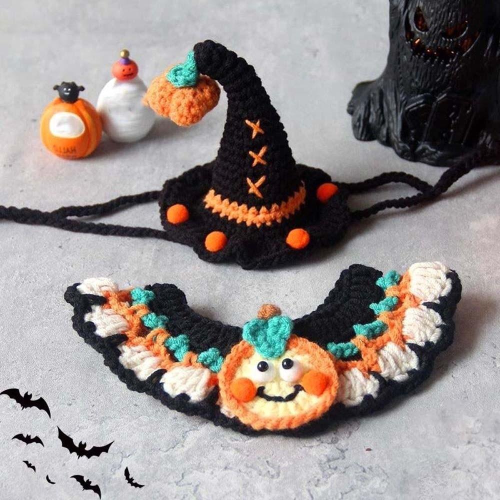 Durable Breathable Halloween Pets Costumes Clothes Pumpkin Halloween Cat Headgear Tie Ghost Cat Woven Hat Bib For Dog Rabbit
