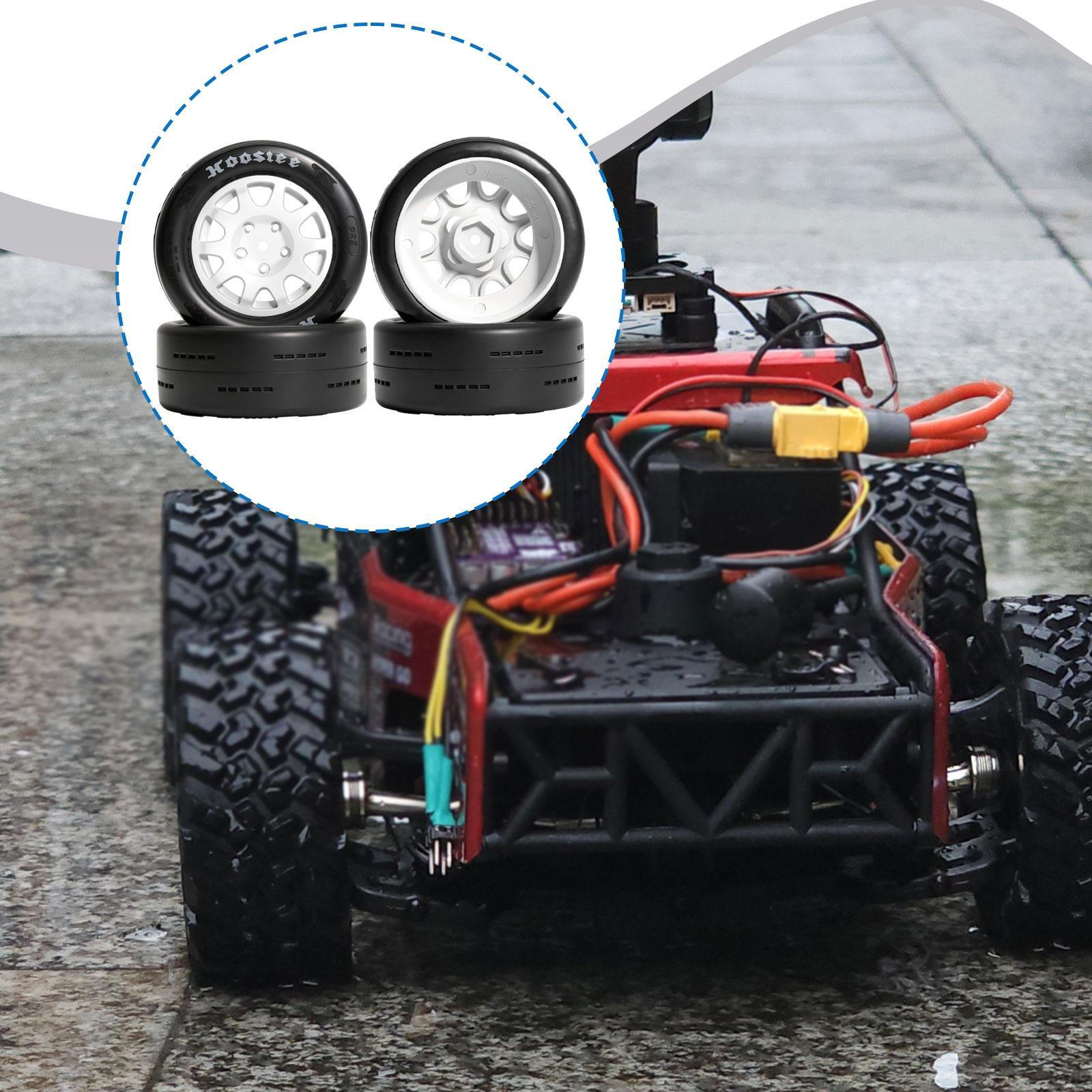 

RC Wheels Tires 4 Pieces Modification 34mm Hex Sturdy Easy Installation Professional Black Upgrade