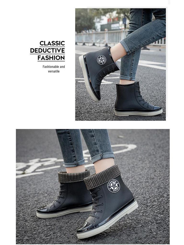 Trendige Damen-Regenstiefel im koreanischen Stil - Kurz, warm, Gummi, modische Schuhe für Studentinnen