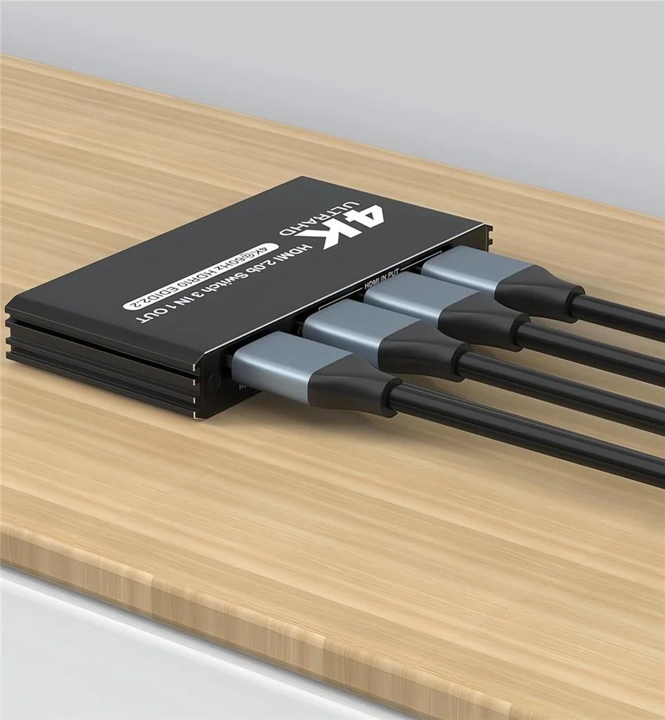 3 In 1 Out HDMI 2.0 Switcher 4K 60Hz Video Sharing Converter HDCP2.2 with Remote