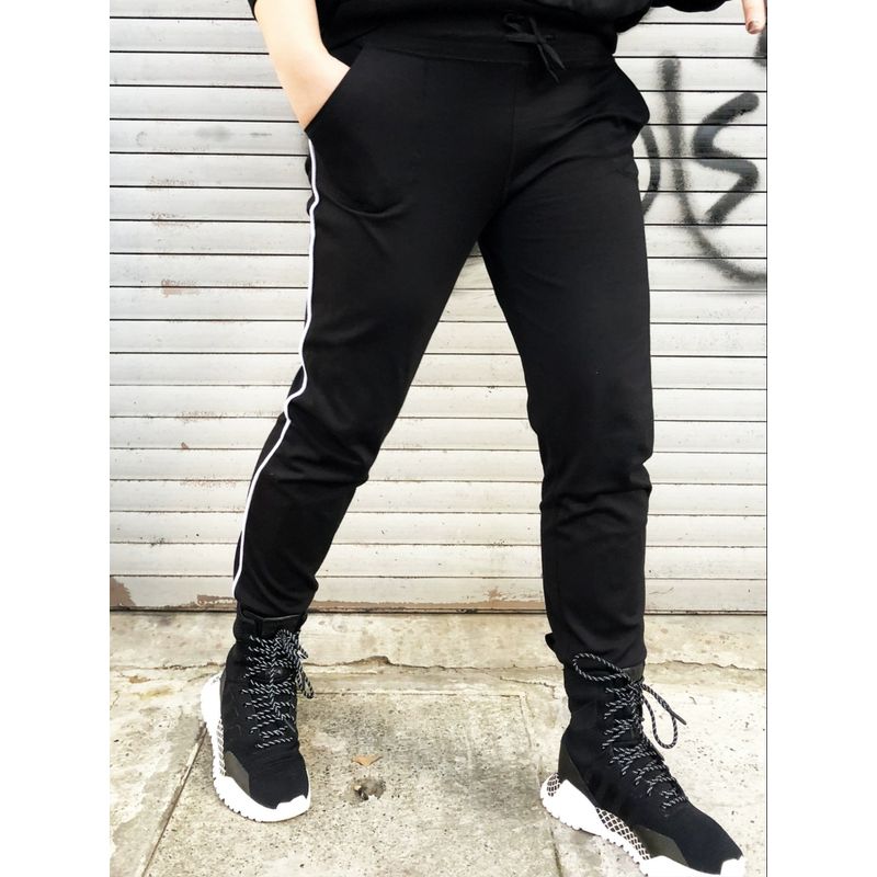 

Half off Miss Biggie European and American Plus size Slimming Versatile Inlaid Polyester Cotton Ponte-De-Roma Skinny Sports Trousers Black XL