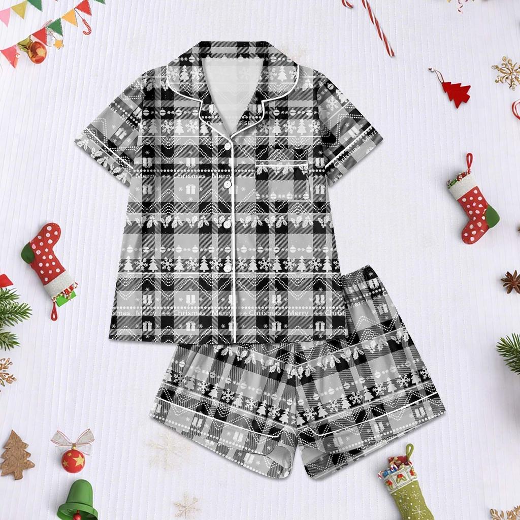 Damen Pyjama Mode Zweiteiliges Hemd Shorts Set Weich Feiertag Freizeitkleidungsset