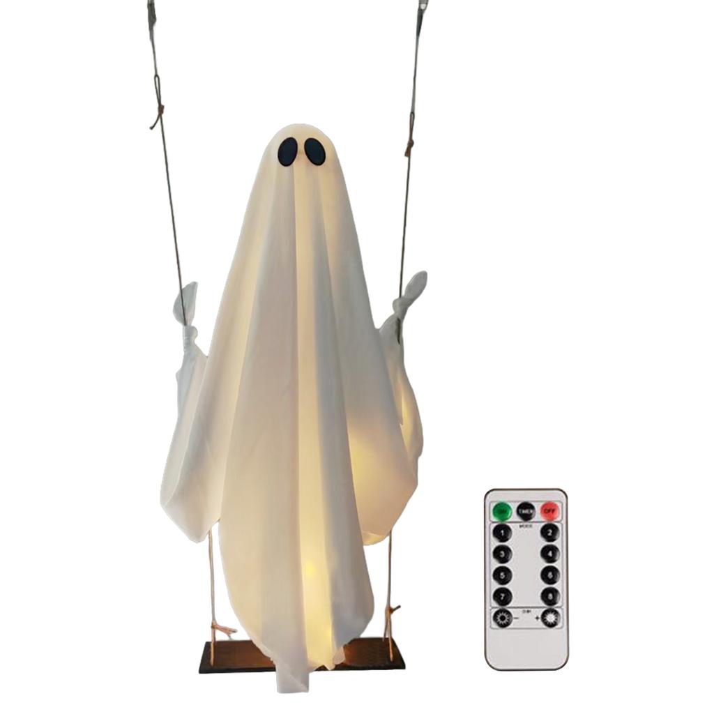 Halloween Hanging Swing Ghost with String Lights Spooky Swing Ghost for Tree Porch Yard Garden Lawn Halloween Decoration