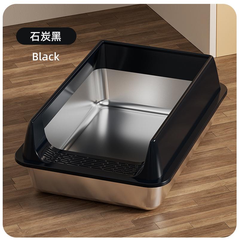 Stainless Steel Semi Enclosed Cat Litter Box Top Entry with Lid Anti Splash High Sided Pet Toilet 40x30x15cm