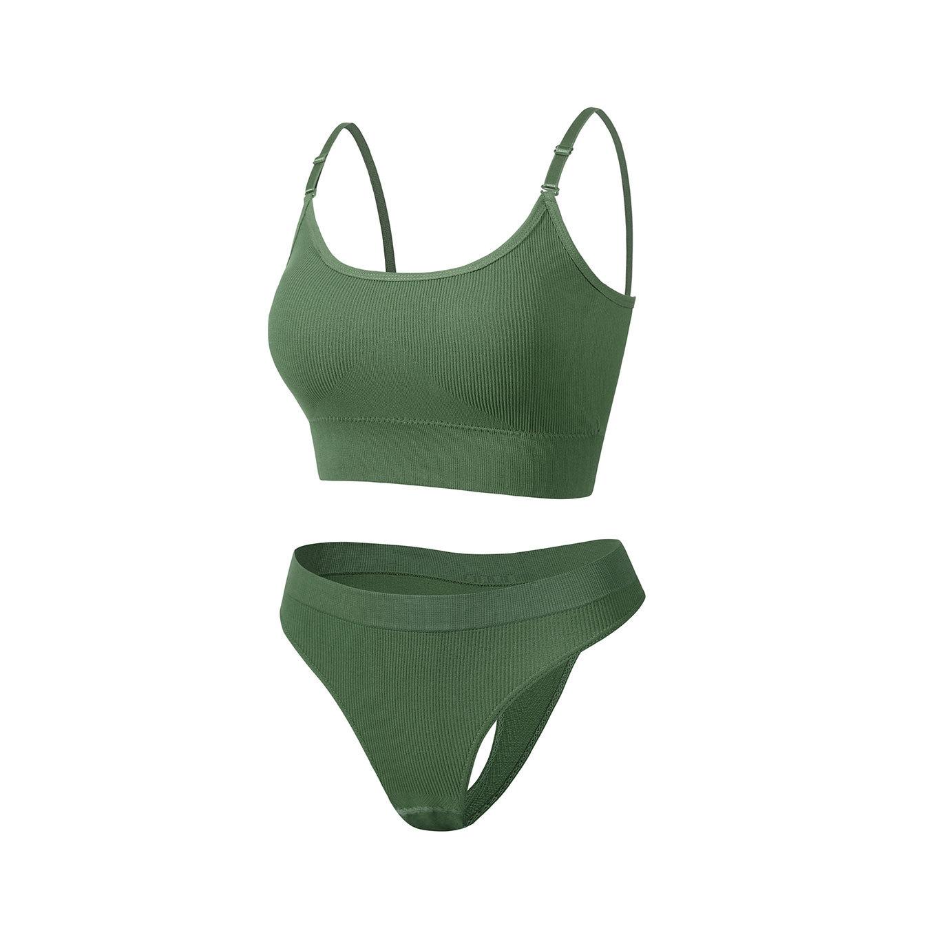 

M-2XL Жіночий комплект сексуальної нижньої білизни Однотонний модний кроп-топ Бюстгальтер для йоги та трусики Комплект бікіні з двох частин XL зелений