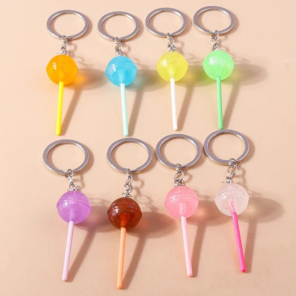 3D Food Lollipop Keychain Jelly-colored Candy Key Rings Simulation Lollipop  Handbag Pendants