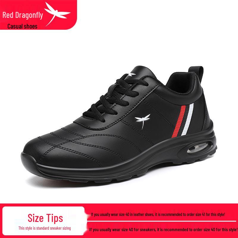 Red Dragonfly Men s Autumn Leather Athletic Casual Shoes with Soft Sole and Non-slip Air Cushion in White. 38