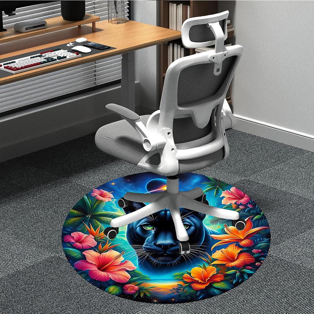 

1pc Panther Floral Fantasy Chair Carpet for Office Non-Slip Mat for Office - Decorative Floor Mat yy251030273 80cm by 80cm