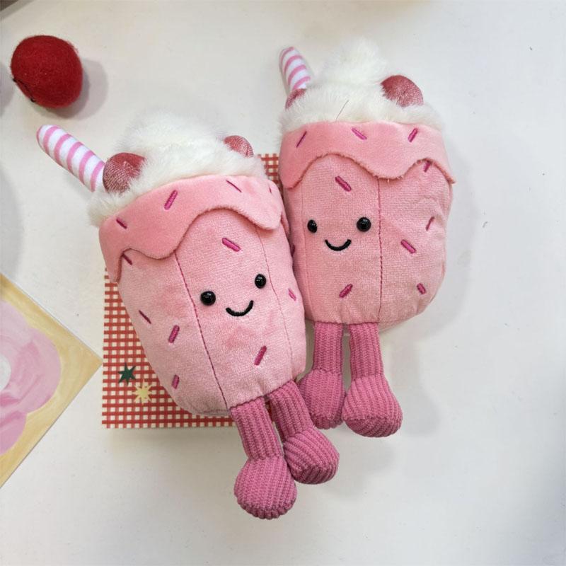 Fun Strawberry Milk Shake Chocolate Milk Shake Plush Doll Backpack Charm Bag Decoration Cute Cartoon Dessert Doll Birthday Gifts