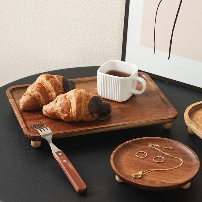 Traditional Japanese Elevated Serving Tray Natural Finish High Foot Display Tray for Food Fruits and Decors Storage