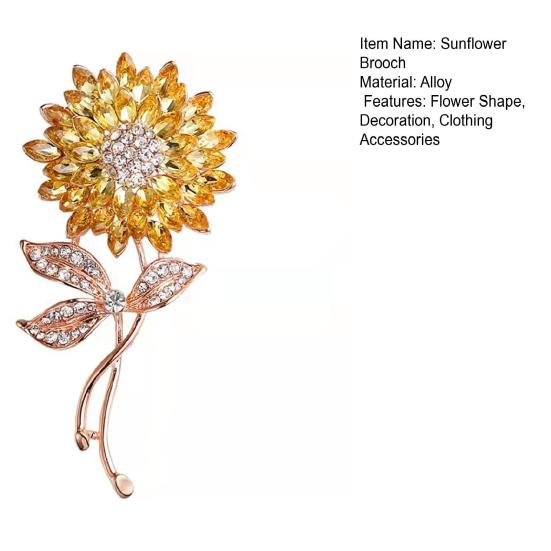 Rhinestone Sunflower Brooch Alloy Flower Lapel Pin Sweater Cardigan Coat Business Suit Clothing Accessories Fashion Jewelry