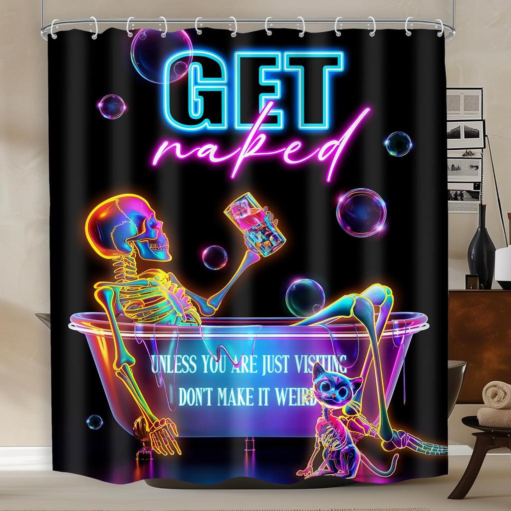 Dark Samurai Skeleton Waterproof Shower Curtain - Intricate Red Moon & Mountain Design for a Bold and Mysterious Bathroom Decor