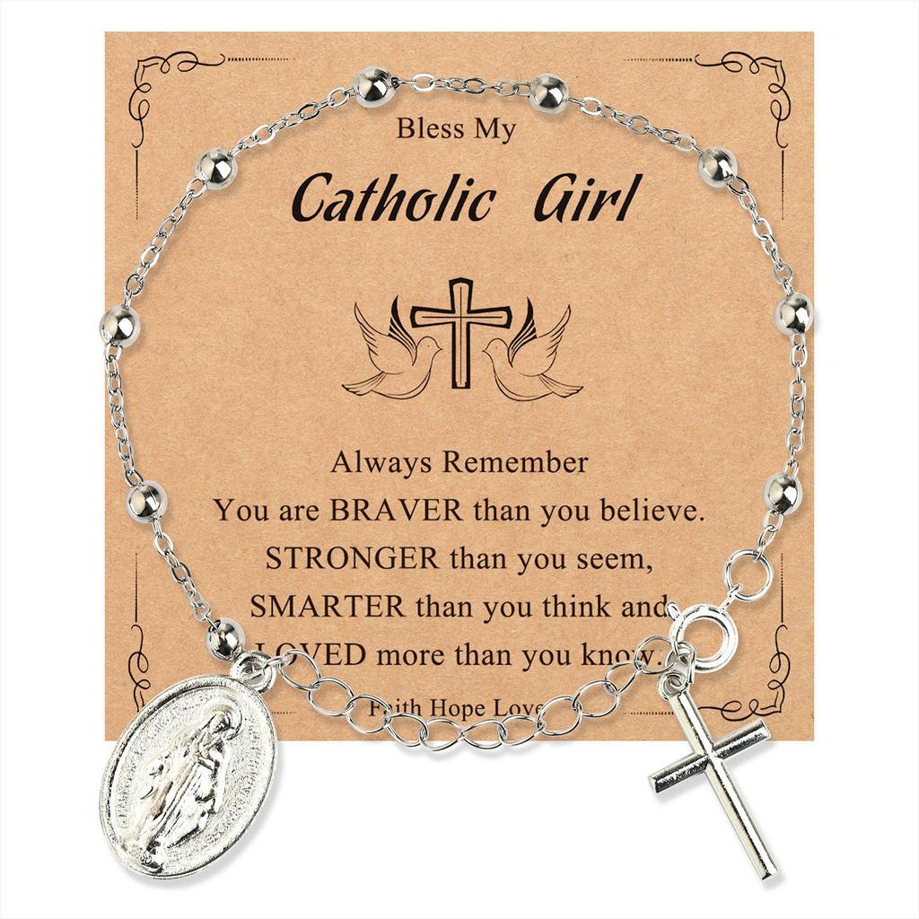 Marys Crosses Bead Bracelet In Sturdy Metal For Women Men Seeking Faith Inspired Accessories And Comfortable Fit