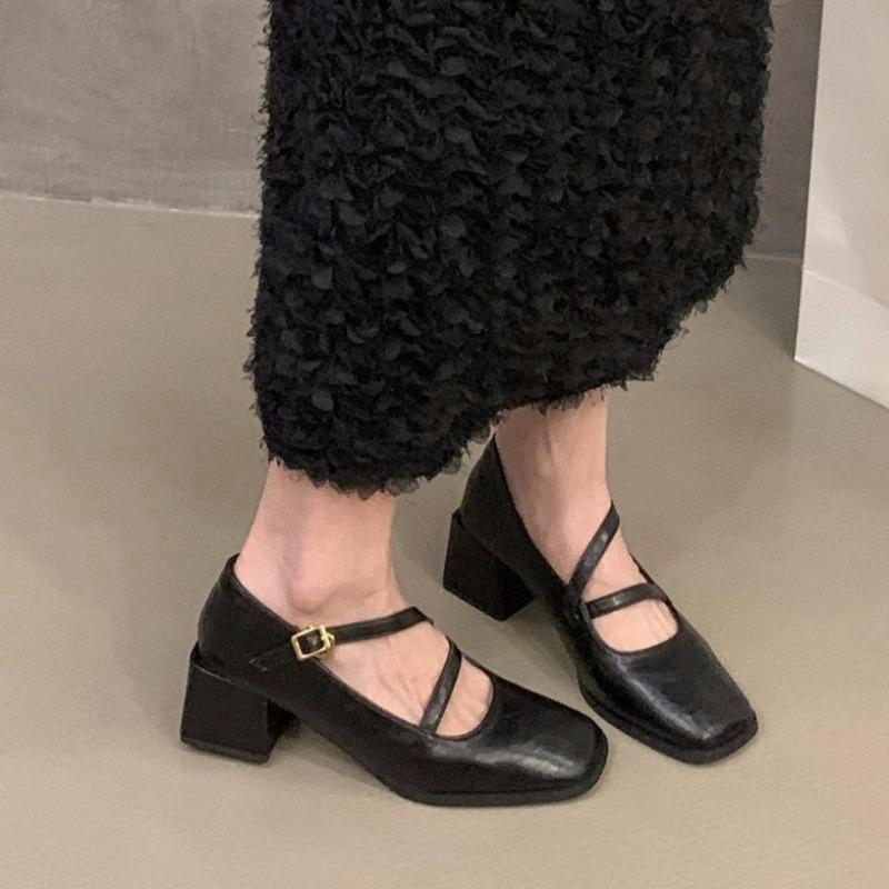 Fashion Fashion Square-toe Shallow-mouth Single Shoes Autumn New One-band Non-slip Wear-resistant Block Heel Shoes