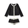 Zbzr Spring New Women clothes round Neck Long sleeve Age-Reducing Contrast Color Patchwork Jacket With Belt Shorts Set