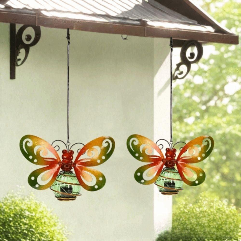 Auto On/Off Solar Butterfly Lantern 7-8H Lighting 8H Lighting Hanging Lantern Butterfly Design Waterproof Metal Lamp Patio