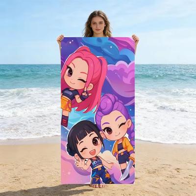 Cute Chibi Anime Girl Squad BeachTowel,Microfiber Soft Absorbent Quick Dry,Sand Free for Beach Pool Travel,Pink Purple BathTowel