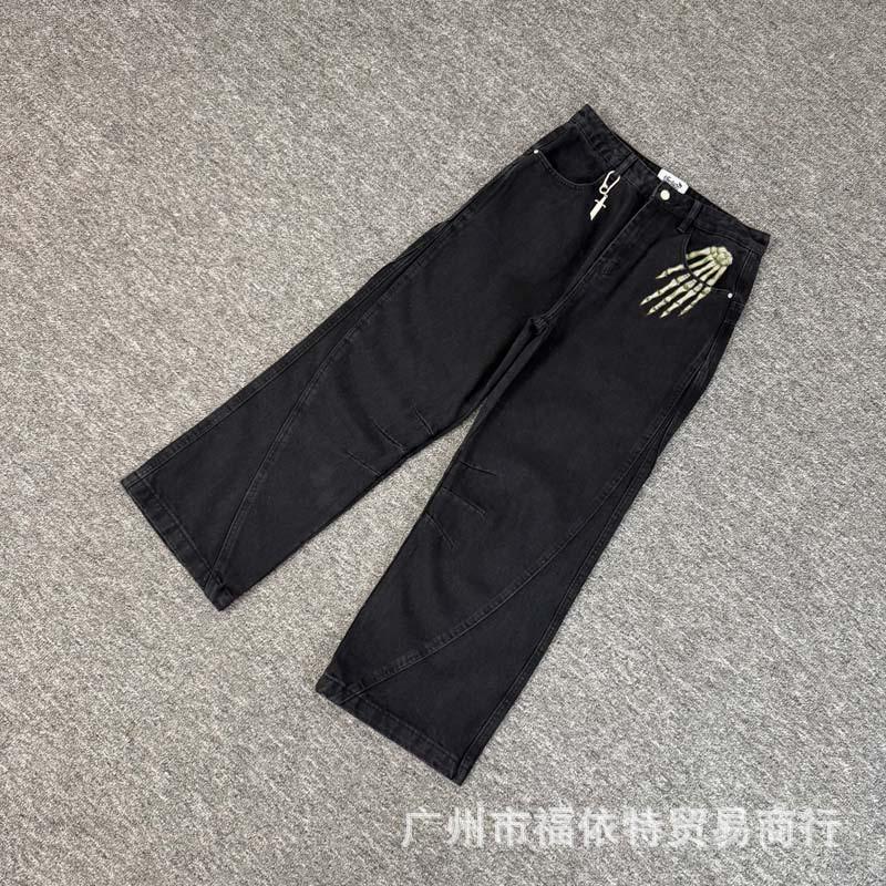 Vescartes Gefallener Engel Bestickte Jeans Locker Gerades Bein Vintage Hose Herren Damen