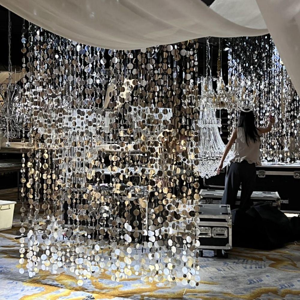 10PCS 1 Meter Sequins Hanging Foil Curtains Gold Silver PVC Sequin Bead Strings Flash Curtains Glitter Bead