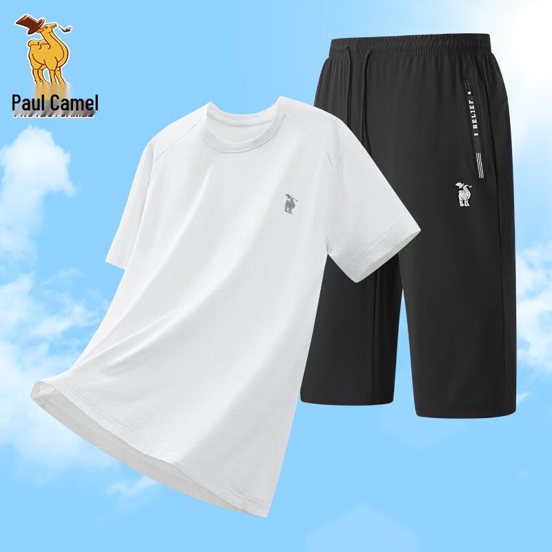 Paul Camel Men s Ice Silk Sport T-shirt & Capri Pants Set 4XL