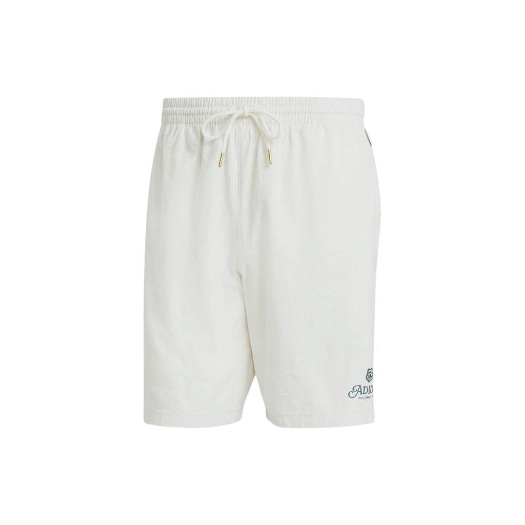 adidas Originals Solid Color Logo Embroidery Drawstring Straight Casual Shorts Men Bottoms White IS0223