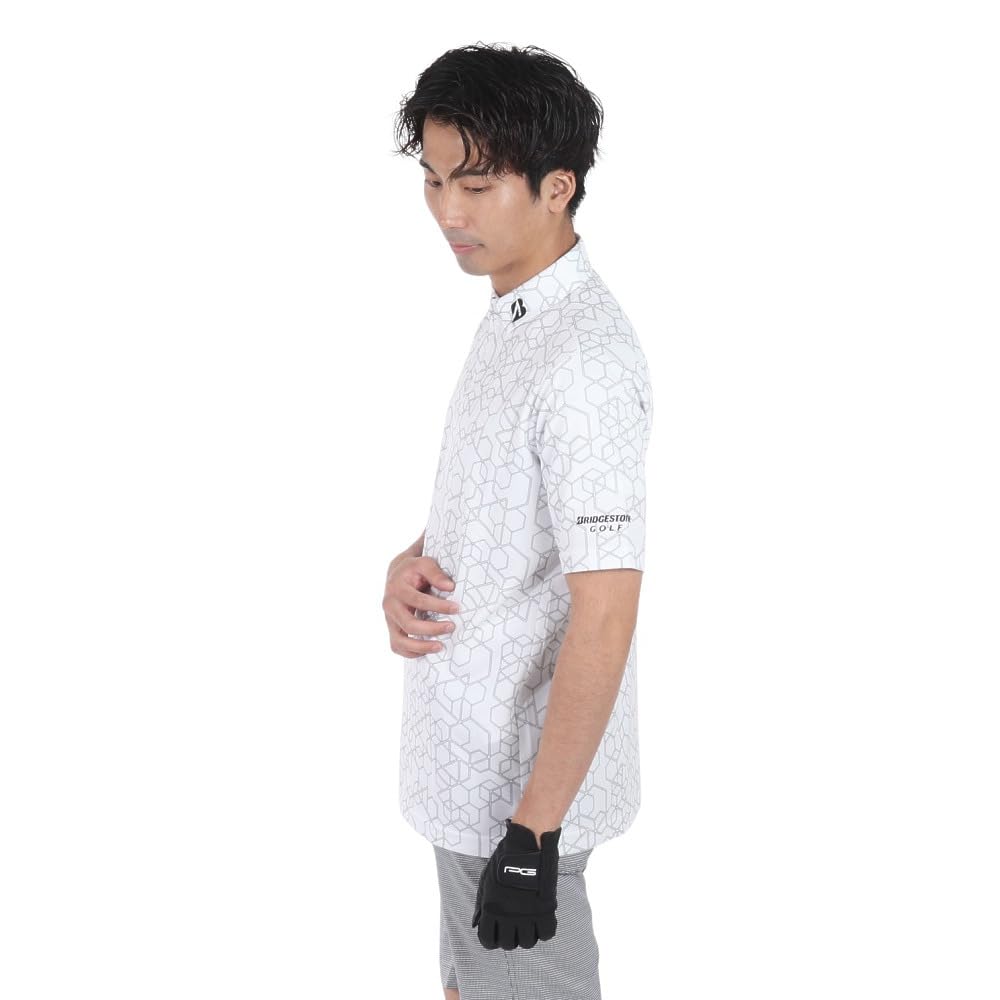 BRIDGESTONE Golf AGM03A Men's Short Sleeve Golf Shirt, White