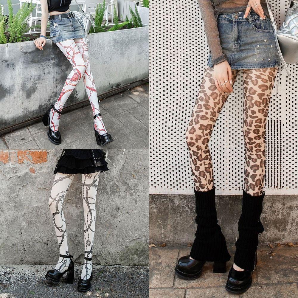High Waist Leopard Pantyhose 80D Sexy Long Socks New Leggings  Women