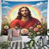 "Serene Figure Amid Flowers and Rainbow" Pattern Wall Hanging Tapestry Decorative Tapestry Home Decor for Bedroom and Living Room