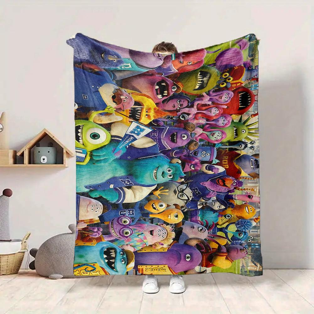 1Pc Monsters Inc Characters Collage Flannel Blanket, Soft And Comfortable, Casual Warm, Camping Travel, Christmas, Halloween Xmas Gift S1668