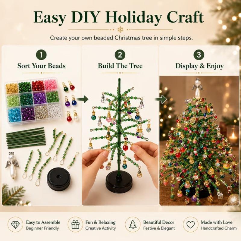 Fun Diy Beaded Christmas Tree Kit Crystal Bead Holiday Craft Set With Beads And Ornaments Handmade Beading Christmas Decorations