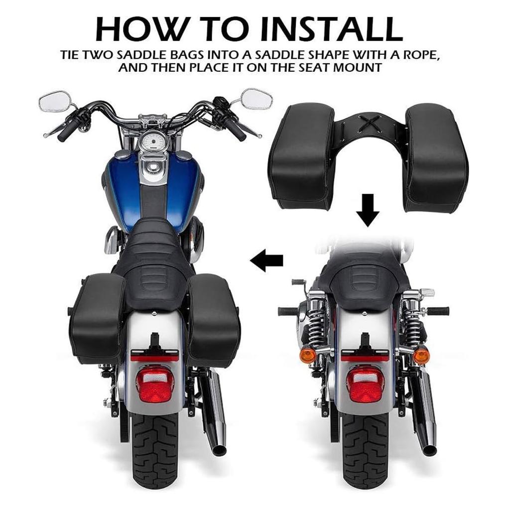 ZSADZS Motorcycle Leather Saddlebags, Waterproof Luggage Bag for Honda Shadow, Yamaha Vstar, and Vulcan 2006