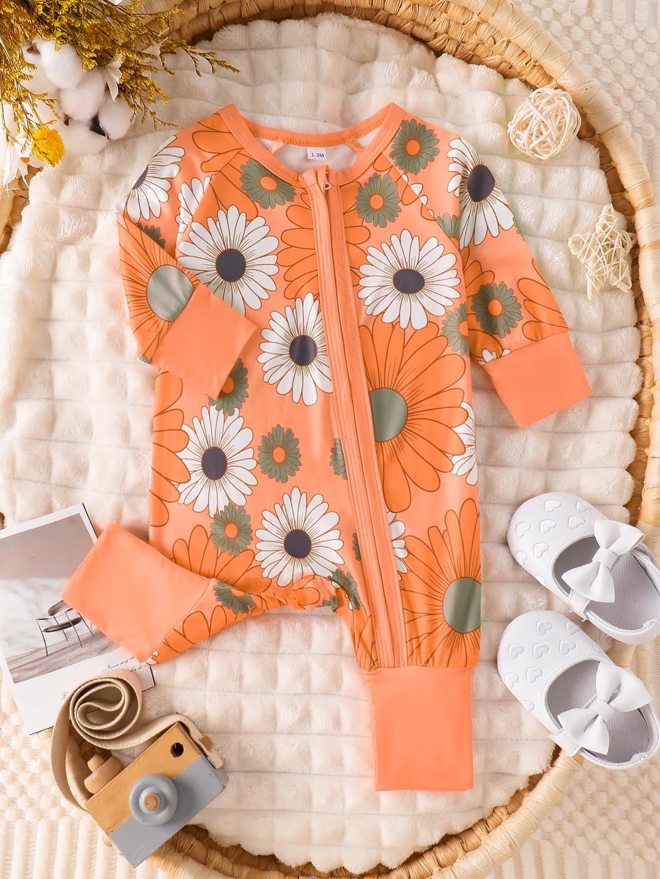 

New Baby Girl Floral Print Zipper Romper - Spring/Autumn Trendy Style 18-24 Months