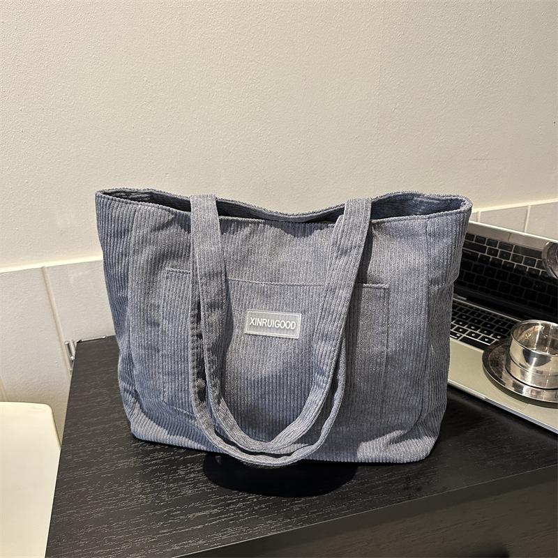 Bolsa de Ombro Feminina de Veludo Cotelê, Bolsa de Mão Casual de Grande Capacidade para Sair Lavável à Máquina com Alça Fixa Forro de Poliéster