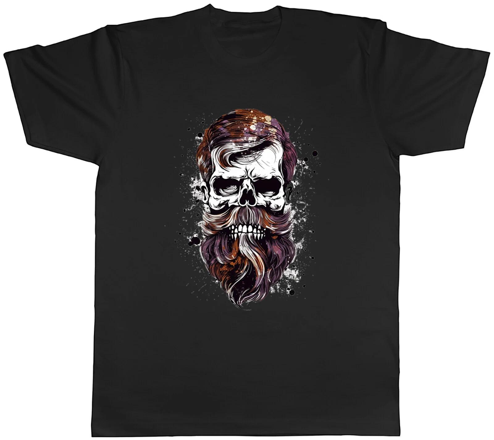 Hipster Bearded Skull Mens T-Shirt Rock Gothic Beard Barber Unisex Tee Gift XXXL