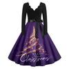 Women's Casual Fashion V Neck Christmas Printed Vintage Dress