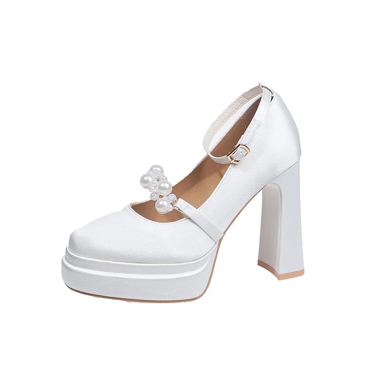 Fashion 2025Original Waterproof Lolita  Jane Shoes  Girls Elegant Satin Bow Paltform High Heel Ladies Sweet Pumps Platform