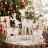 Christmas Elk Tabletop Decor 3Pcs/Set Wooden Table Sign, Rustic Reindeer Family Decoration, Decorative Sign Jute Rope Bow Centerpiece for Xmas Holiday