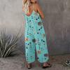 Summer Women Jumpsuit Adjustable Spaghetti Strap Backless Sleeveless Wide Leg Loose Floral Print Deep Crotch Side Pockets Pleated Vacation