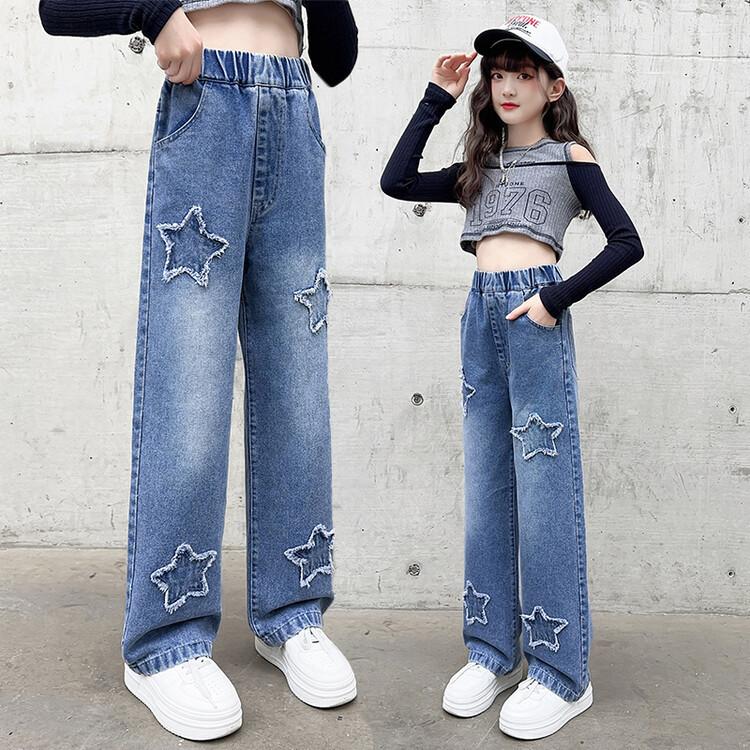 Girls' Jeans Spring and Autumn Straight Leg Pants Wide Leg Pants Girls' Pants Loose Pants